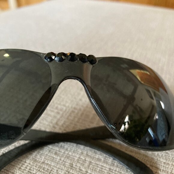 Dark Gray Sunglasses Black Swarovski Crystal Accents - Unique - Men or Women - Picture 5 of 14